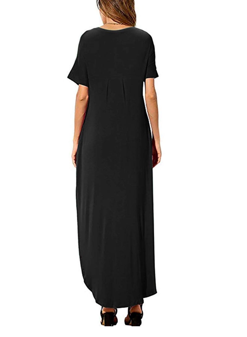 Arolina Women Summer Maxi Dress Short Sleeve V Neck Casual Loose Long Split Dresses Beach Vacation Sundress with Pockets Black - Image 2